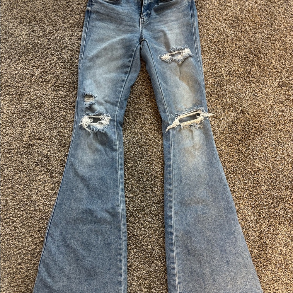 Flying Monkey Light Blue Distressed Flare Jeans 26 x 36